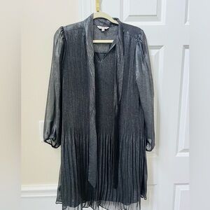 Nwt gorgeous Nanette Lapore sz 10 metallic gray shift dress with neck tie
